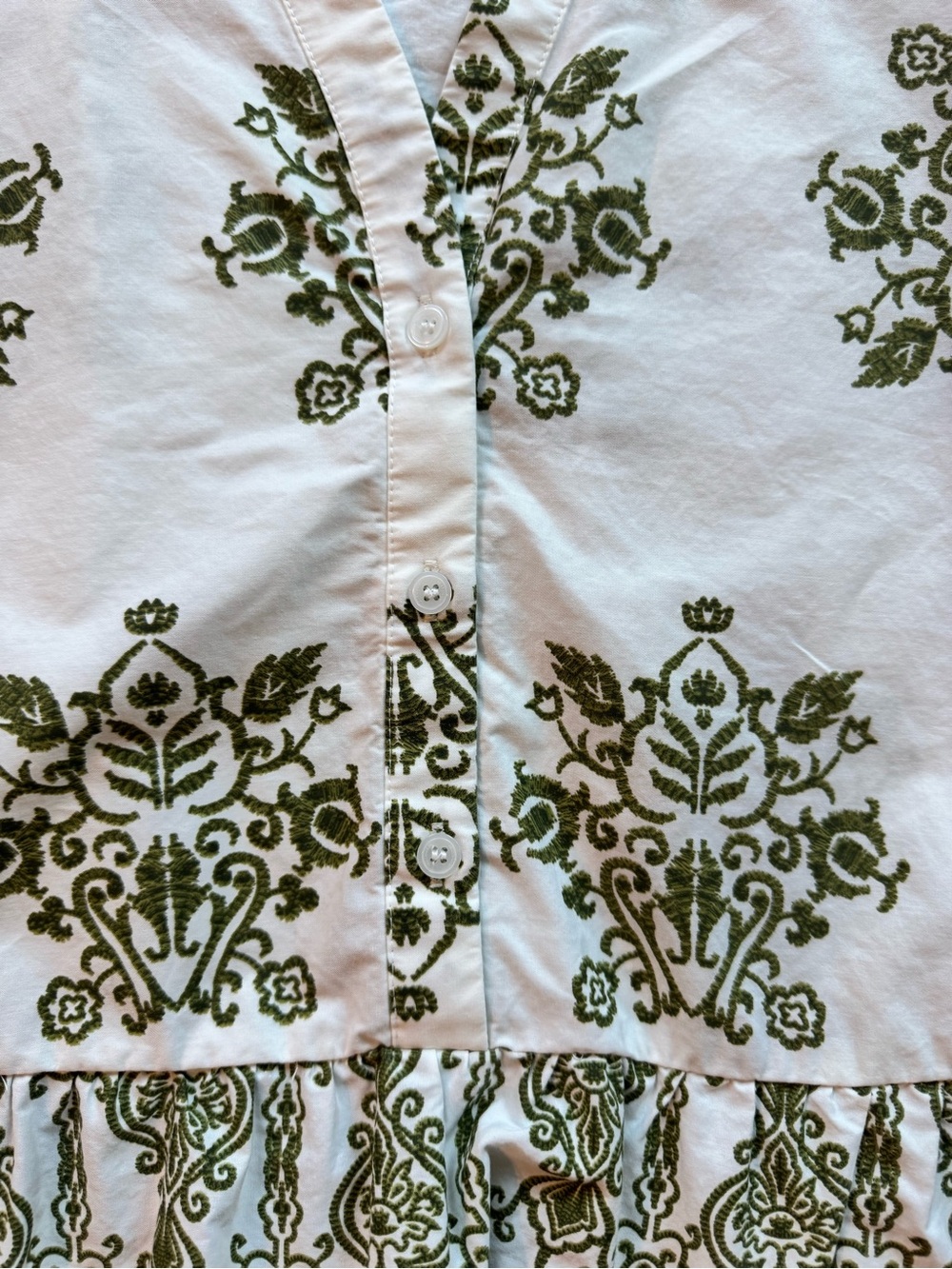 Halogen Women’s Embroidered Blouse Medium Ivory Olive Print Button Peplum Top - Picture 5 of 9